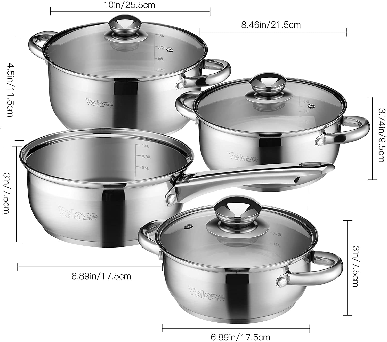 14-Piece Stainless Steel Assorted Cookware set with Glass Lids - Bed Bath &  Beyond - 32950807