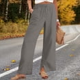 thumbnail image 2 of Vynhevius Women Straight Leg Pants Solid Drawstring Waist Side Slit Pockets Casual Trousers, 2 of 8