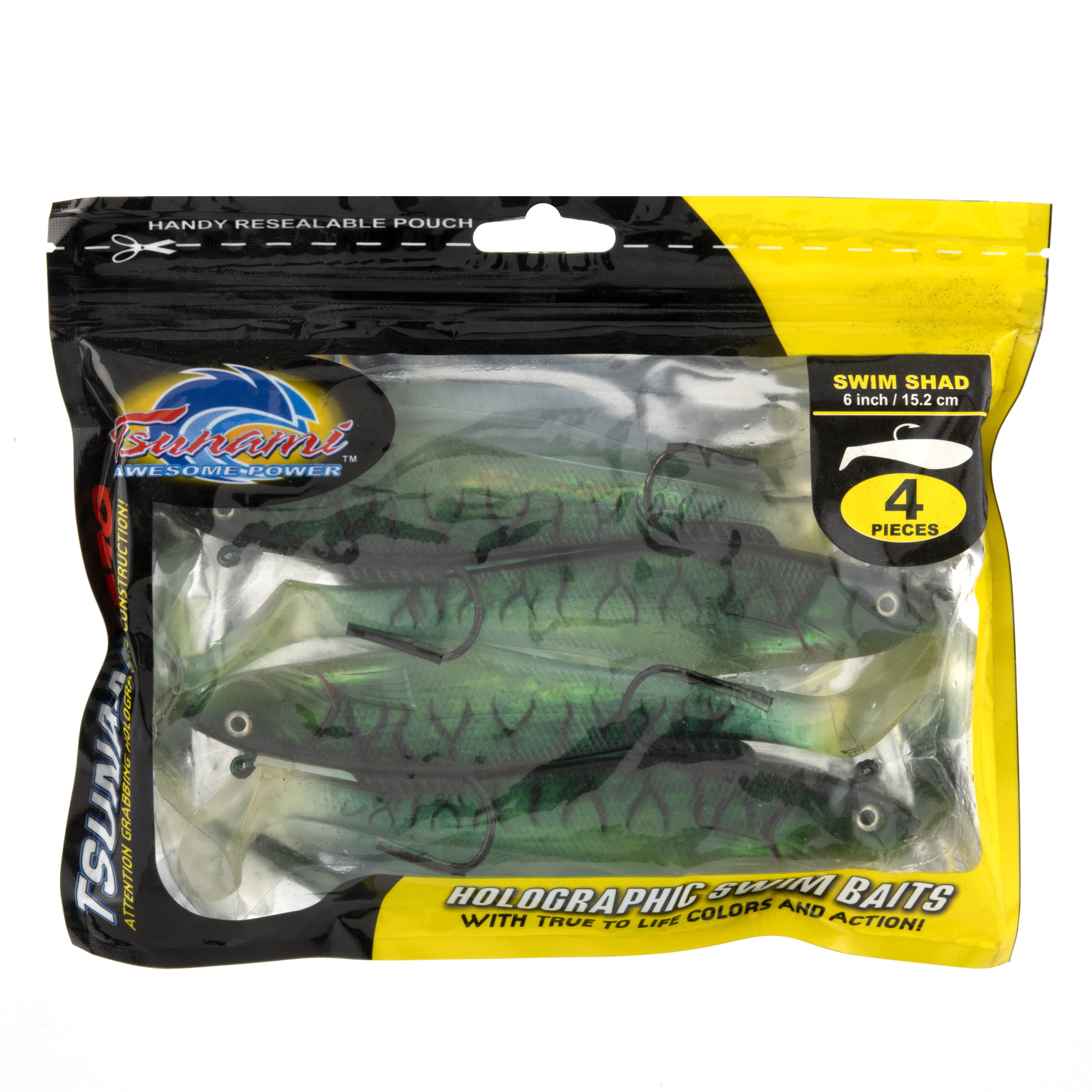 (5 pack) Tsunami Rigged Swim Shad 6'' 2-3/8 oz. – Green Mackerel (3-Pack)