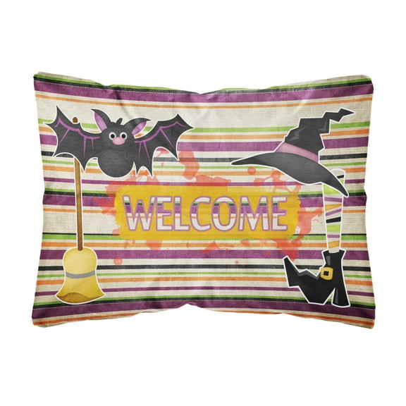Carolines Treasures SB3010PW1216 Witch Costume and Broom on Stripes Halloween   Canvas Fabric Decorative Pillow 12H x16W