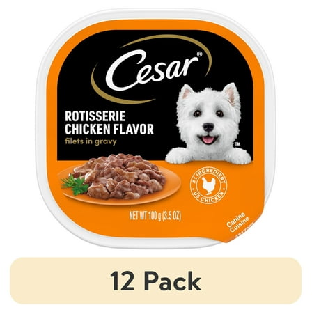 (12 pack) Cesar Fillets In Gravy Rotisserie Chicken Wet Dog Food, 3.5 Oz Tray