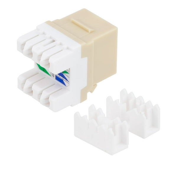 CAT5E Keystone Jack, Snap-In, 180-Degree Termination, Thermoplastic, Ivory, 15-Pack, CE Compliant