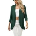thumbnail image 3 of Arvbitana Women's Three Quarter Sleeve Cardigan Solid Color Sweater Ruffled Drop Hem Tops Open-Front Casual Street Style Thin Outwear Soft Coat, 3 of 6