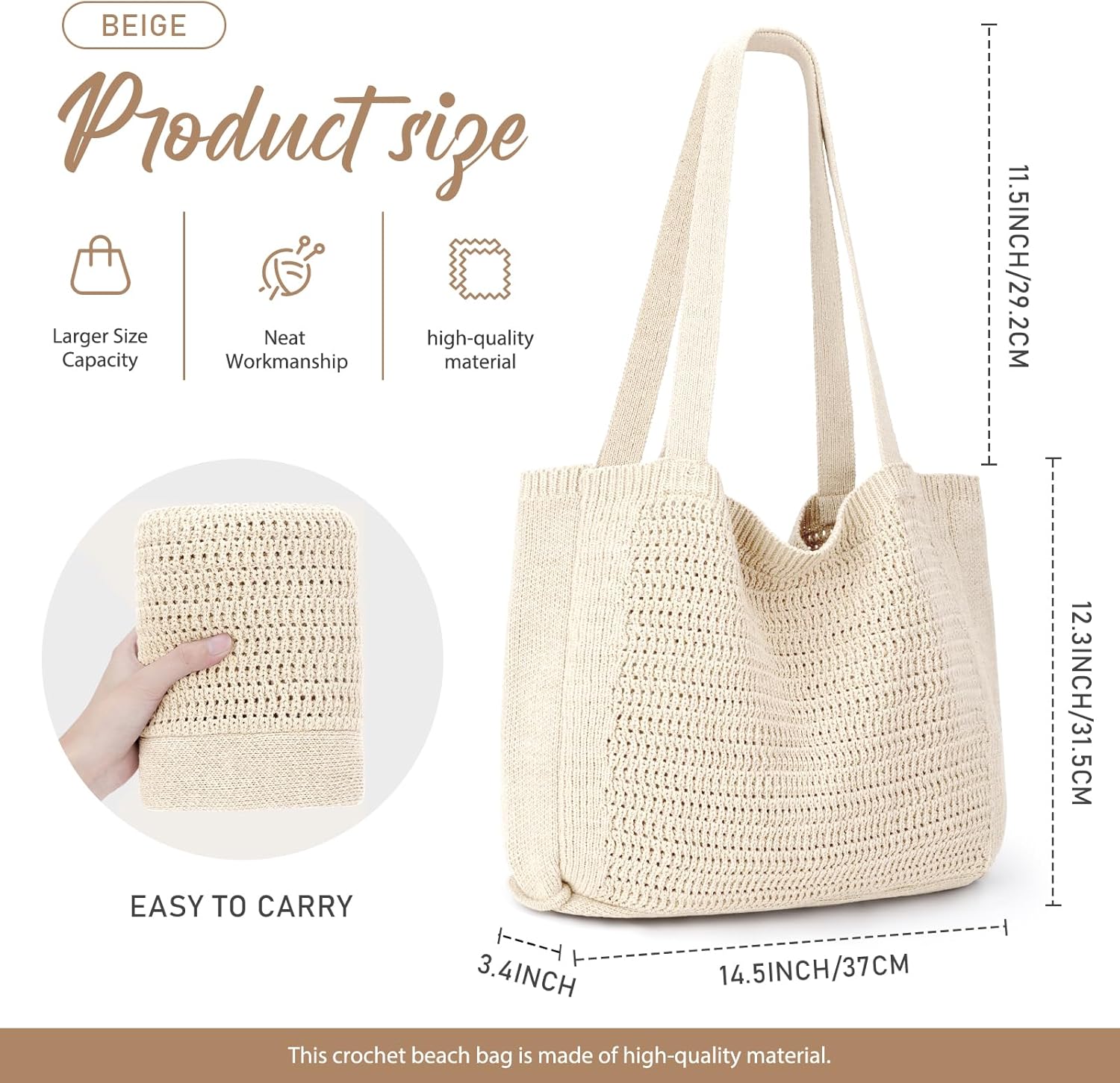 CAILDANL Crochet Bags for Women - Large Tote Aesthetic Handbag Shoulder Hippie Knit Bag