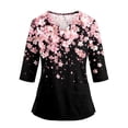 thumbnail image 3 of Scrub Tops Women Premium Vintage Nurse Working Uniforms Trendy 3/4 Sleeve V Neck Floral Print Side Slits Scrub Tops Ultra Soft Medical Workwear with Pockets Light pink 3XL, 3 of 7