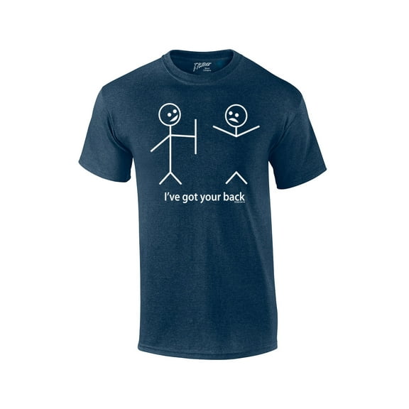Funny Short Sleeve T-shirt I've Got Your Back Stick Figures Humorous Sarcastic Phrases Novelty Short Sleeve T-shirt-Heathernavy-XXXL