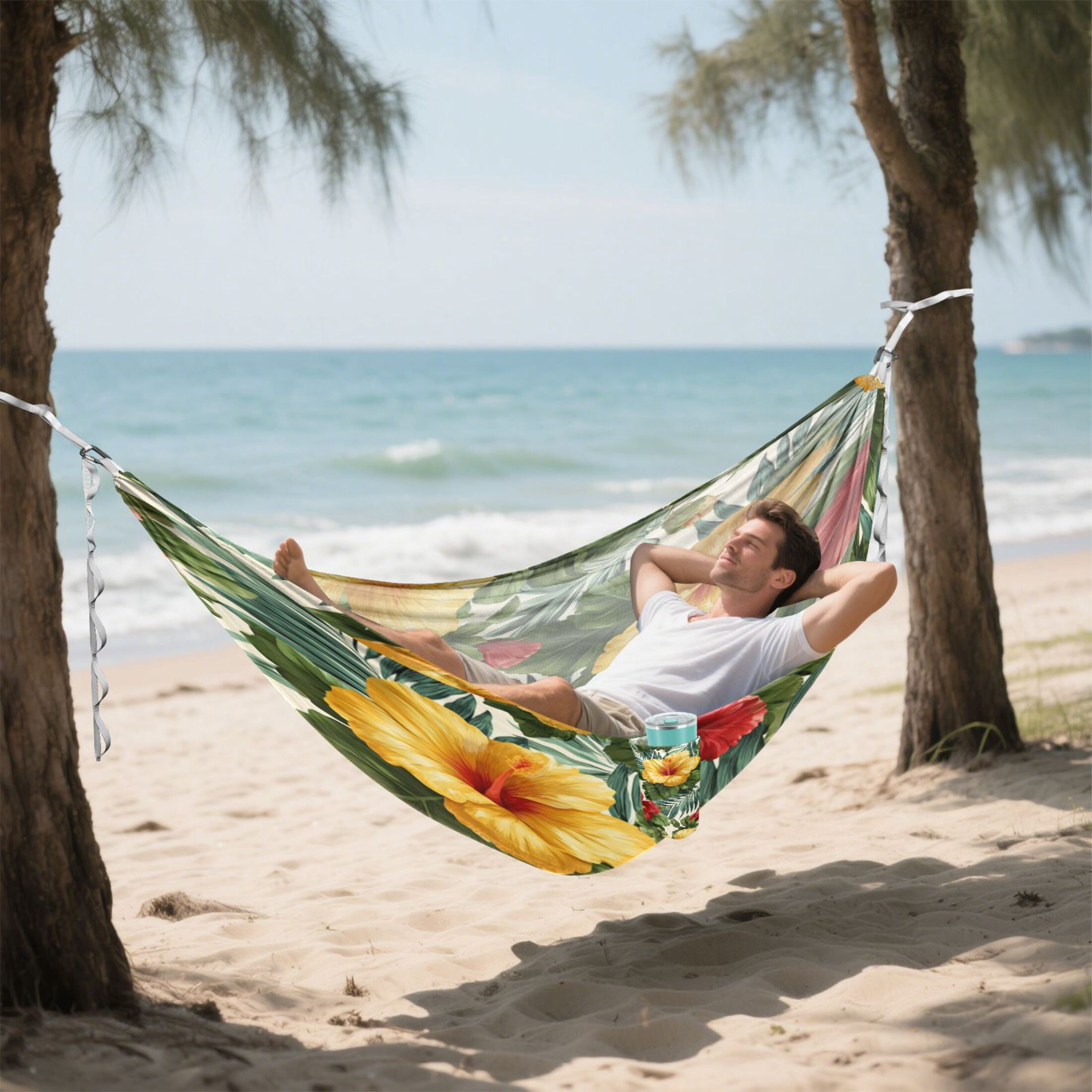 Hammock Camping Hammock Nylon Portable Hammock Travel Camping Hammock Hawaiian Flower Palm Leaves