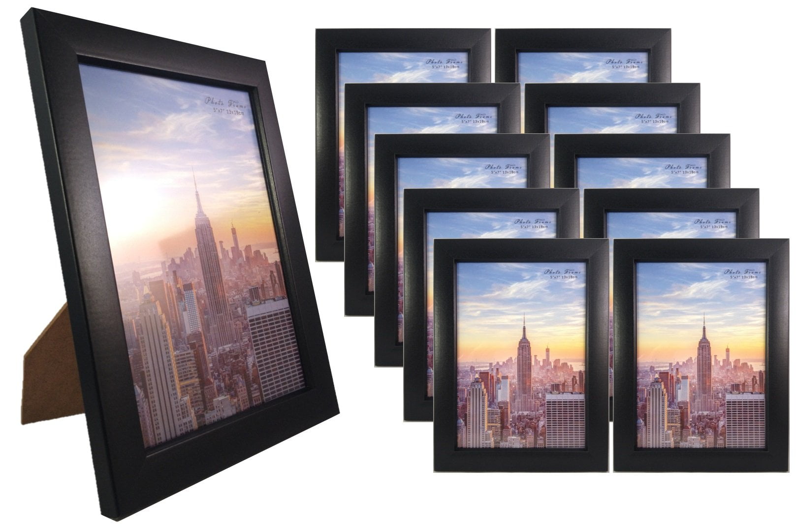 Frame Amo 5x7 Black Contemporary Wood Picture Photo Frame, Flat Border