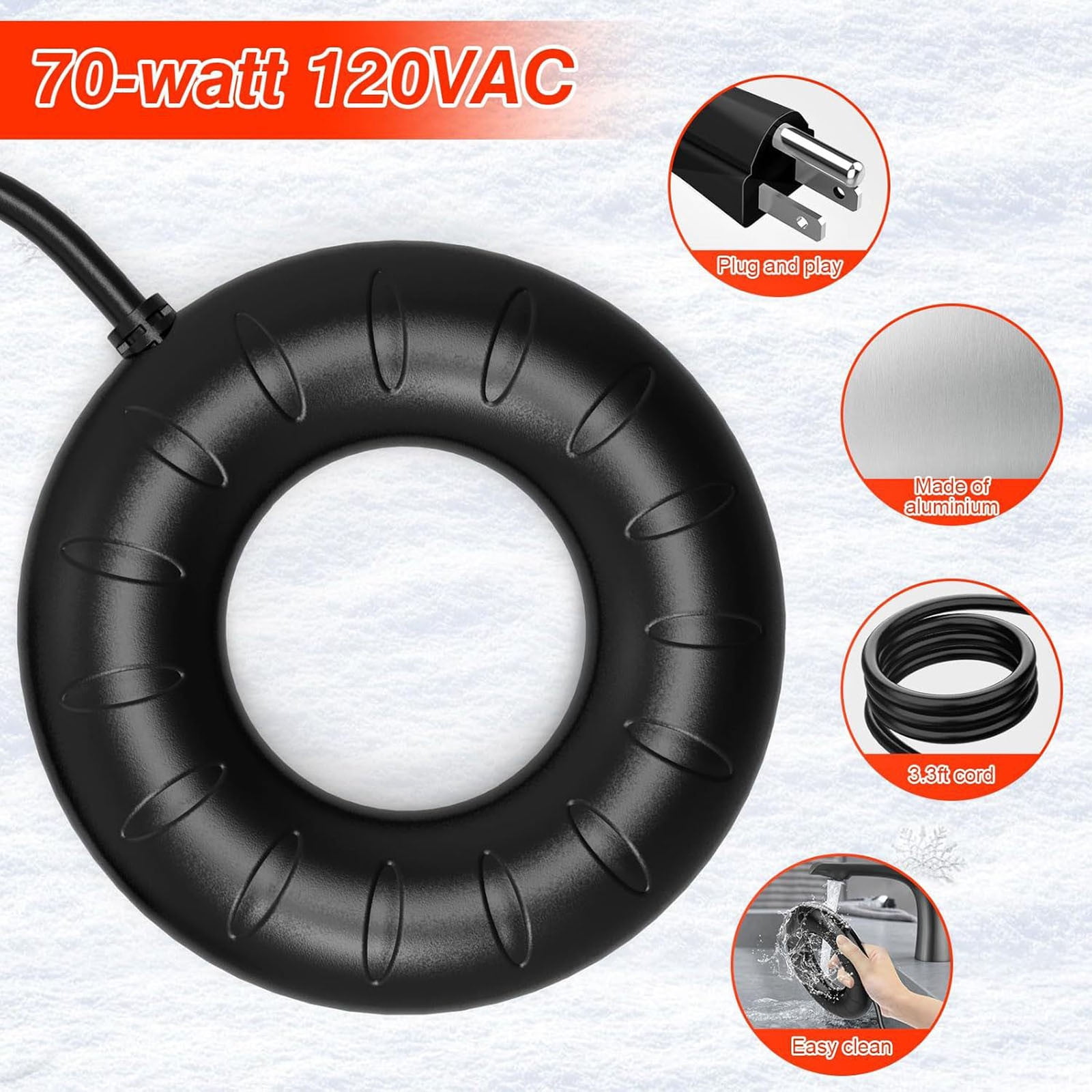 Submersible Water Heater and Deicer for Livestock Tank, Automatic Thermostat Controlled Stock Tank Heater, Ice Melter for Winter Animal Drinking Water