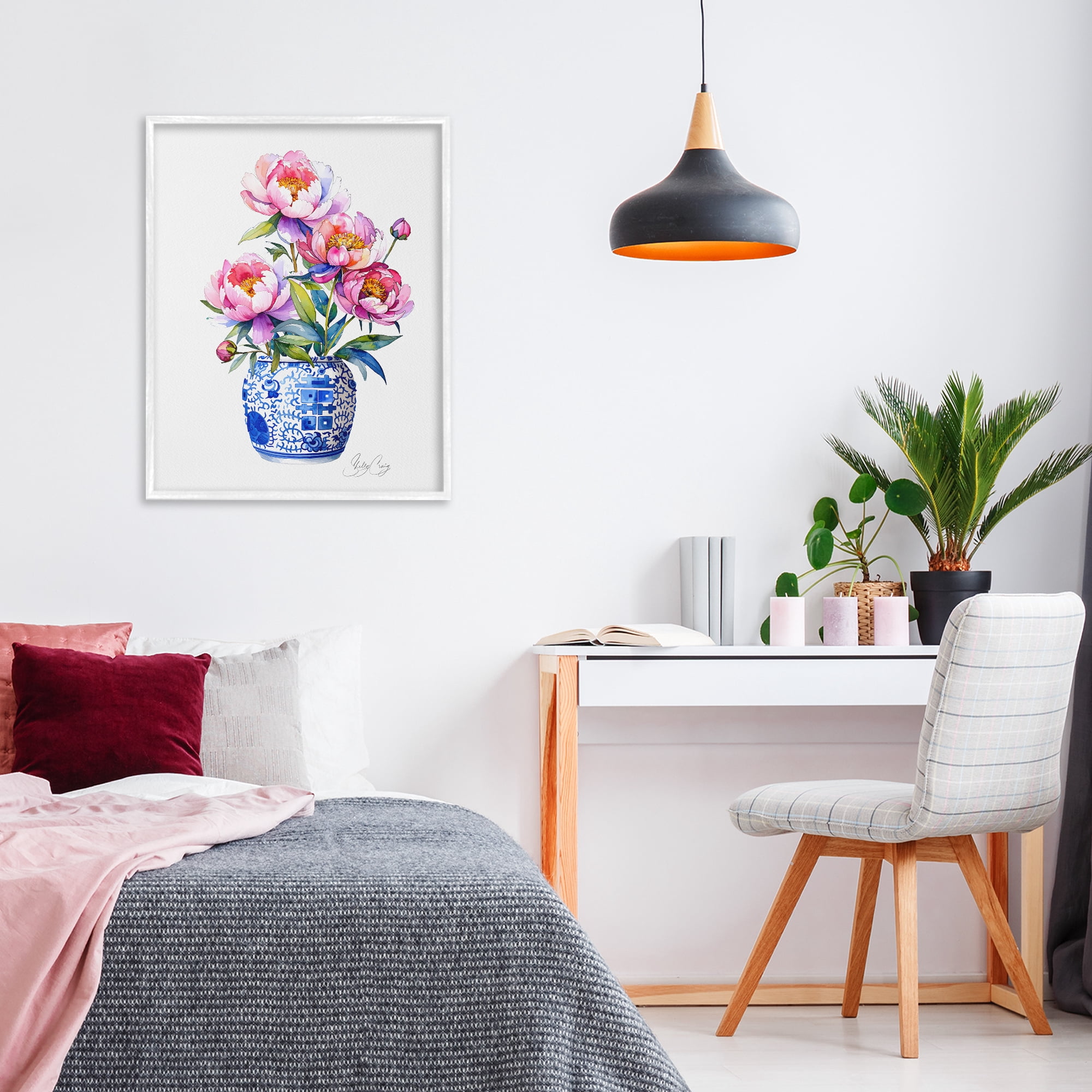Stupell Industries Blue Dynasty Blooms White Framed Giclee Art, design by Shelly Craig