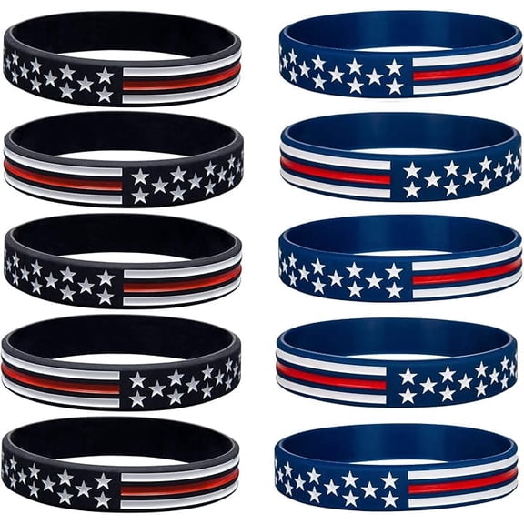 10 Pack 250th Anniversary Bracelet , American Flag Bracelets Rubber Wristband Stretch Set