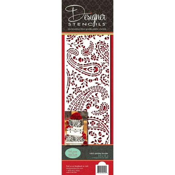 Designer Stencils Paisley Cake Side foodgrade stencil, 4 x 12 inches