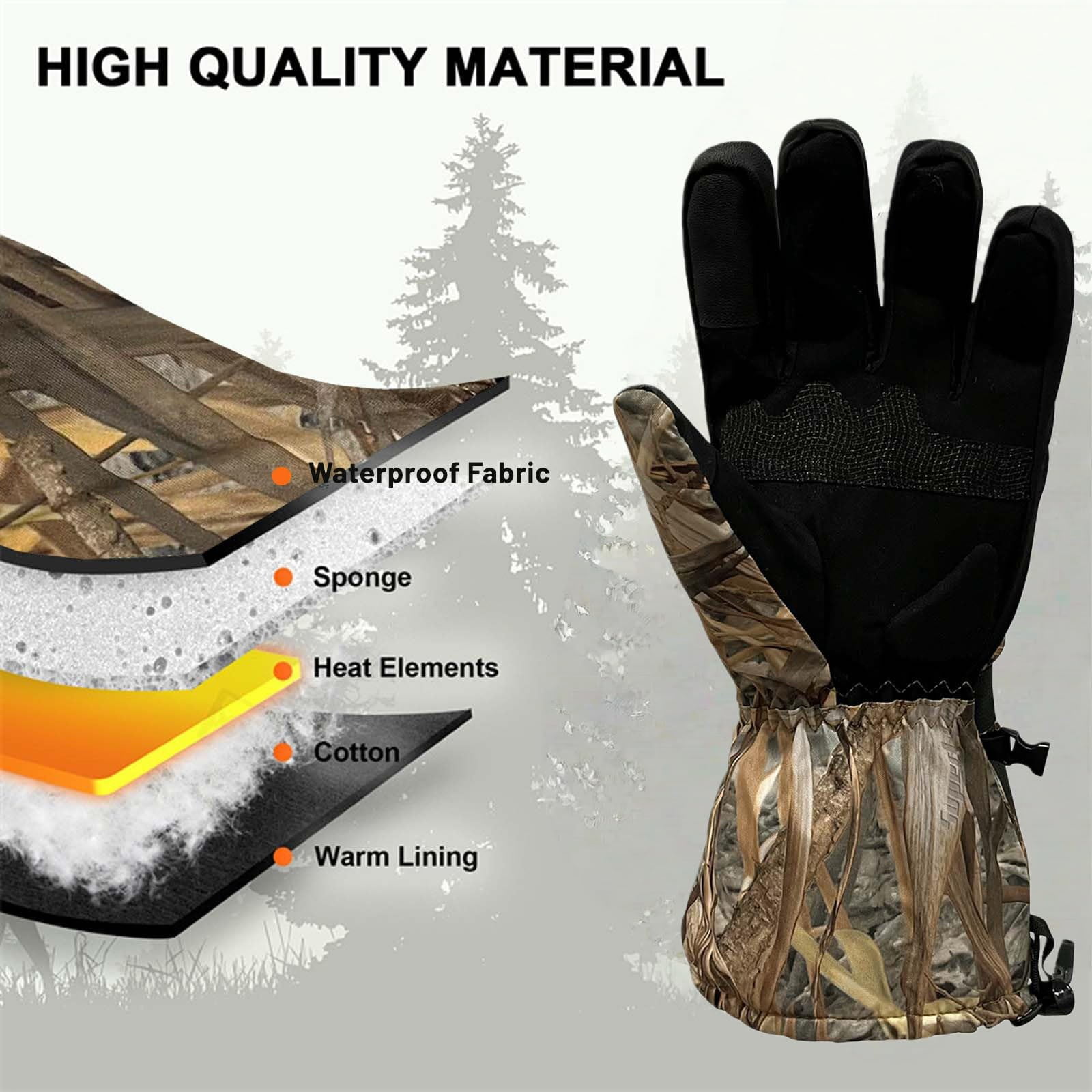 Heated Gloves for Men Women Winter Waterproof Touchscreen 3 Heating Levels Electric Hand Warmer for Skiing Hunting, 8 AA Batteries (Not Included)