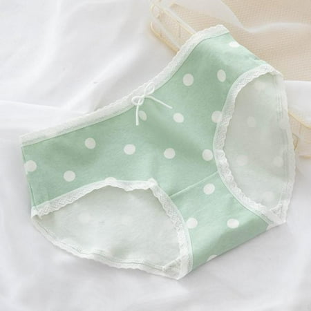 

Hazel Tech Spring And Autumn New Fashion Simple Small Fresh Polka Dot Printed Milkshake Green Girl Underwear Ladies Pure Cotton Crotch Mid-waist Student Briefs