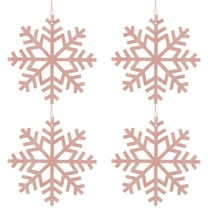 Wooden Snowflake Christmas Ornaments - 4.75" - Pink - Set of 4