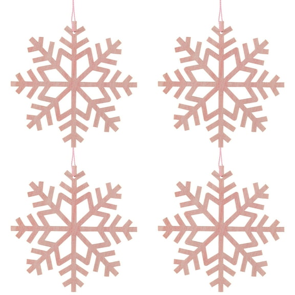Wooden Snowflake Christmas Ornaments - 4.75" - Pink - Set of 4