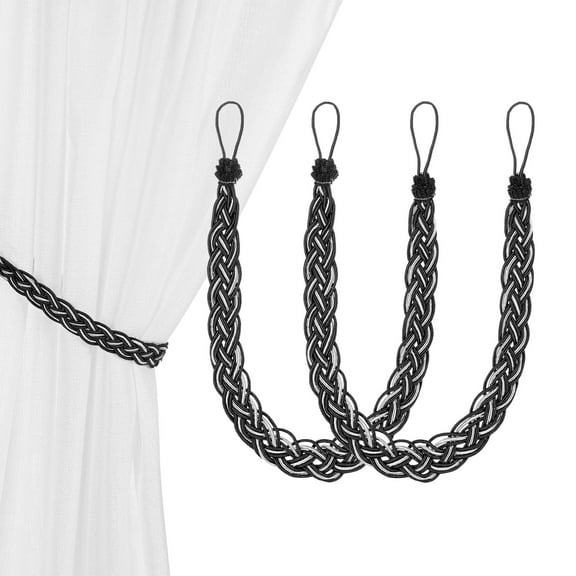 Uxcell 2 Set Curtain Tiebacks with Curtain Holdbacks Braided Tie Backs W Black Metal Hooks Black White