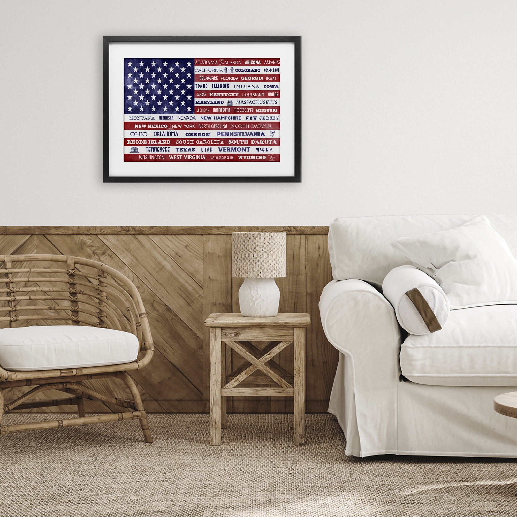 Stupell Industries States Of America Flag Black Framed Print Under Glass, design by Daniela Santiago