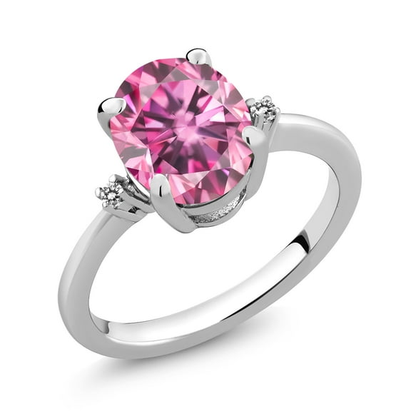 Gem Stone King 925 Sterling Silver Ring Oval Pink Moissanite Diamond (2.85 Cttw)
