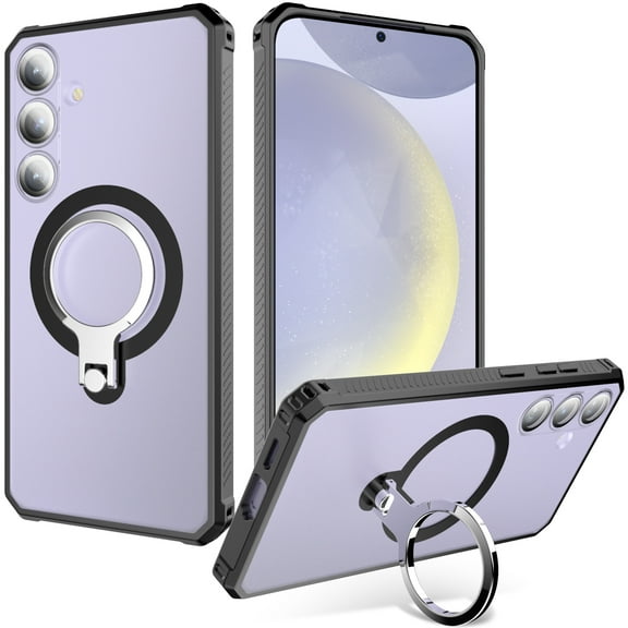 Dteck Case for Samsung Galaxy S24 Plus,Shockproof Rubber Ring Holder Kickstand Hybrid PC Back Cover,Black