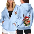thumbnail image 2 of Fiaer Christmas Hoodie for Women Oversized Reindeer Graphic Xmas Hooded Jackets Full Zip up Drawstring Sweatshirts Long Sleeve Loose Fit Trendy Pocket Tops Sky Blue S, 2 of 5