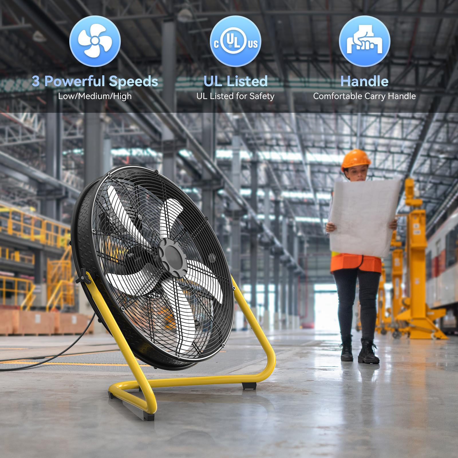 20" Industrial Drum Fans, 3-Speed Professional Outdoor Fan, Without Metal Wheels, for Commercial, Factory and Garage, UL Listed