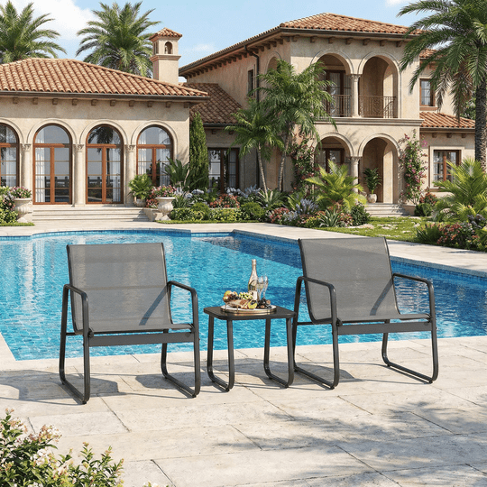 Aiho 3 Pieces Patio Furniture Set,Textilene Modern Conversation Set with Tea Table for Home,Lawn,Balcony and Bistro - Gray