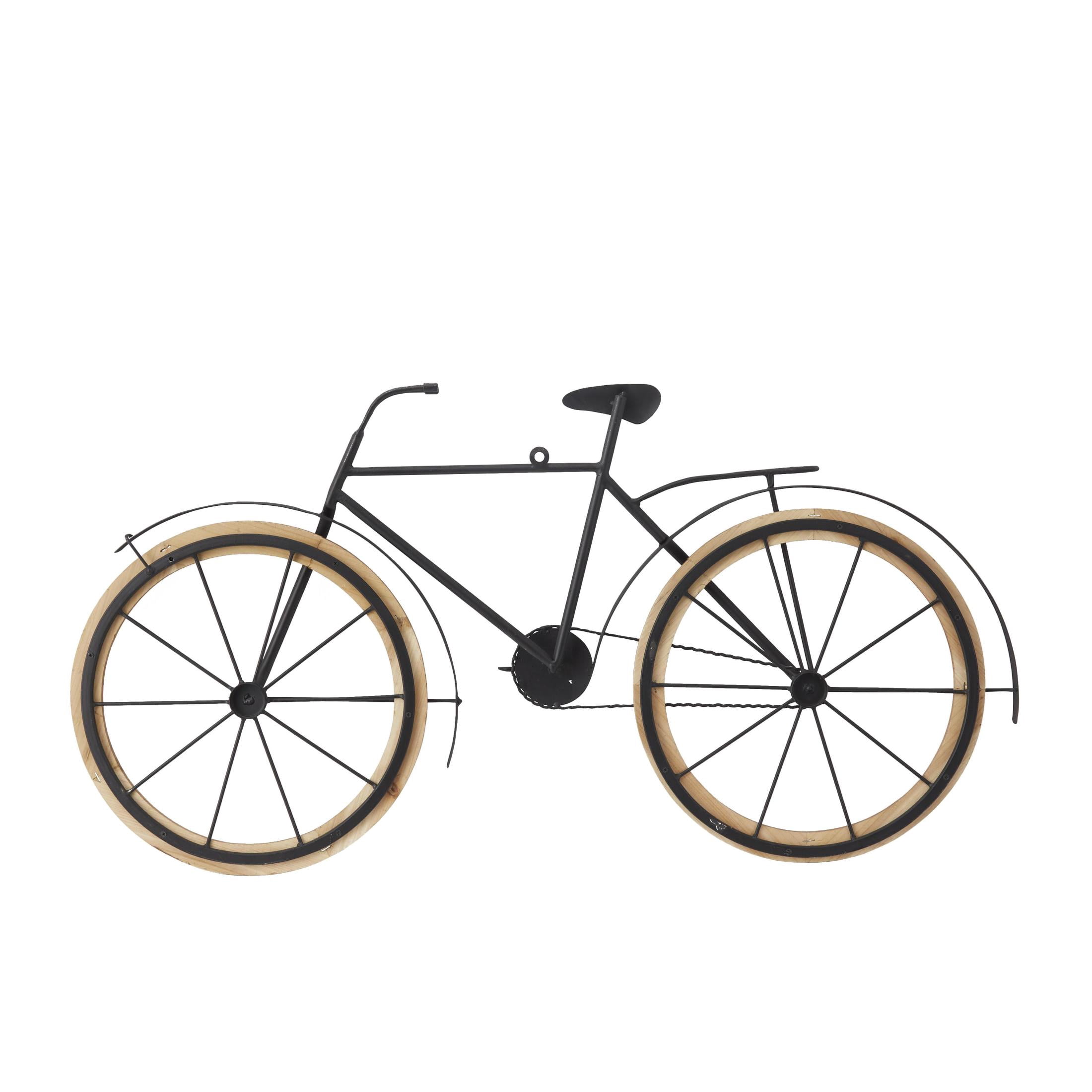 DecMode Brown Metal Bike Wall Decor with Wood Wheels