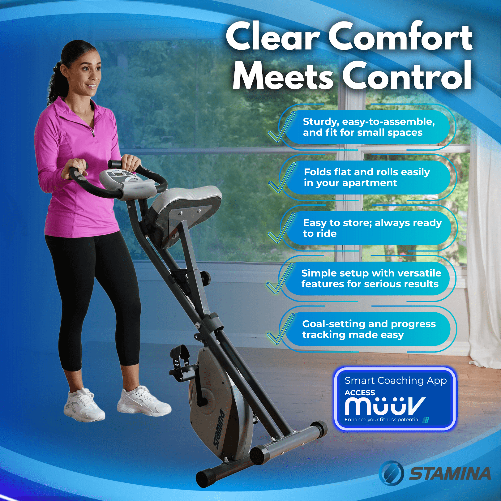 Stamina Cardio Folding Exercise Bike with Heart Rate Sensors and Extra Wide Padded Seat