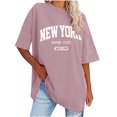 thumbnail image 2 of Womens Clothing Homenesgenics Woman Clothes under $5 Women's Casual Letter Printed T-Shirt with Round Neck and Shoulder Drop Short Sleeved Tops Pink M, 2 of 6