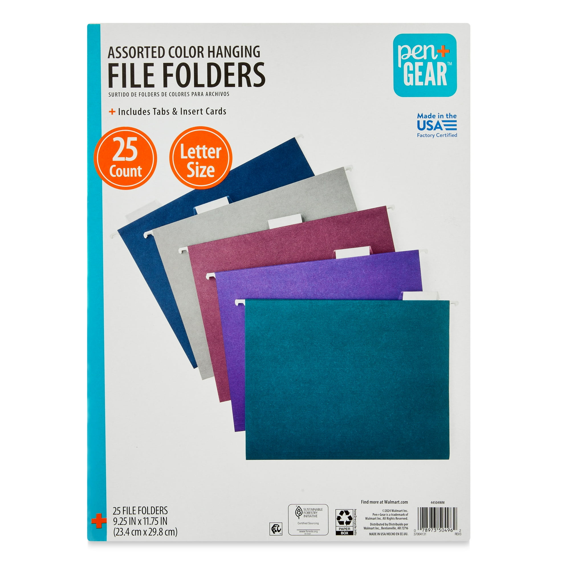 Pen+Gear Hanging File Folders, Letter Size, 1/5 Cut Tabs and Inserts, 25 Count, Assorted Jewel Tone