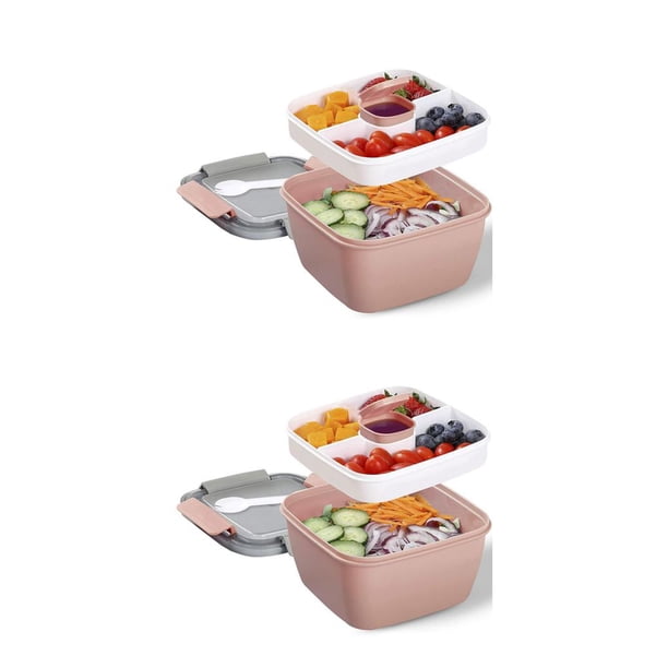 Advancent Ensaladera con compartimentos para contenedores de aderezo, caja de almuerzo de plástico para frutas y aperitivos aptos para Rosado 2Conjunto