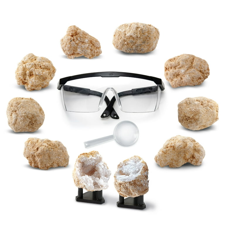 Discovery™ #Mindblown Geode Crystal Excavation Kit, 14-Piece Geology STEM  Set, Discover Hidden Crystals, Includes 10 Geodes 2 Display Stands Goggles  and Tools, Gifts For Ages 6 and Up 