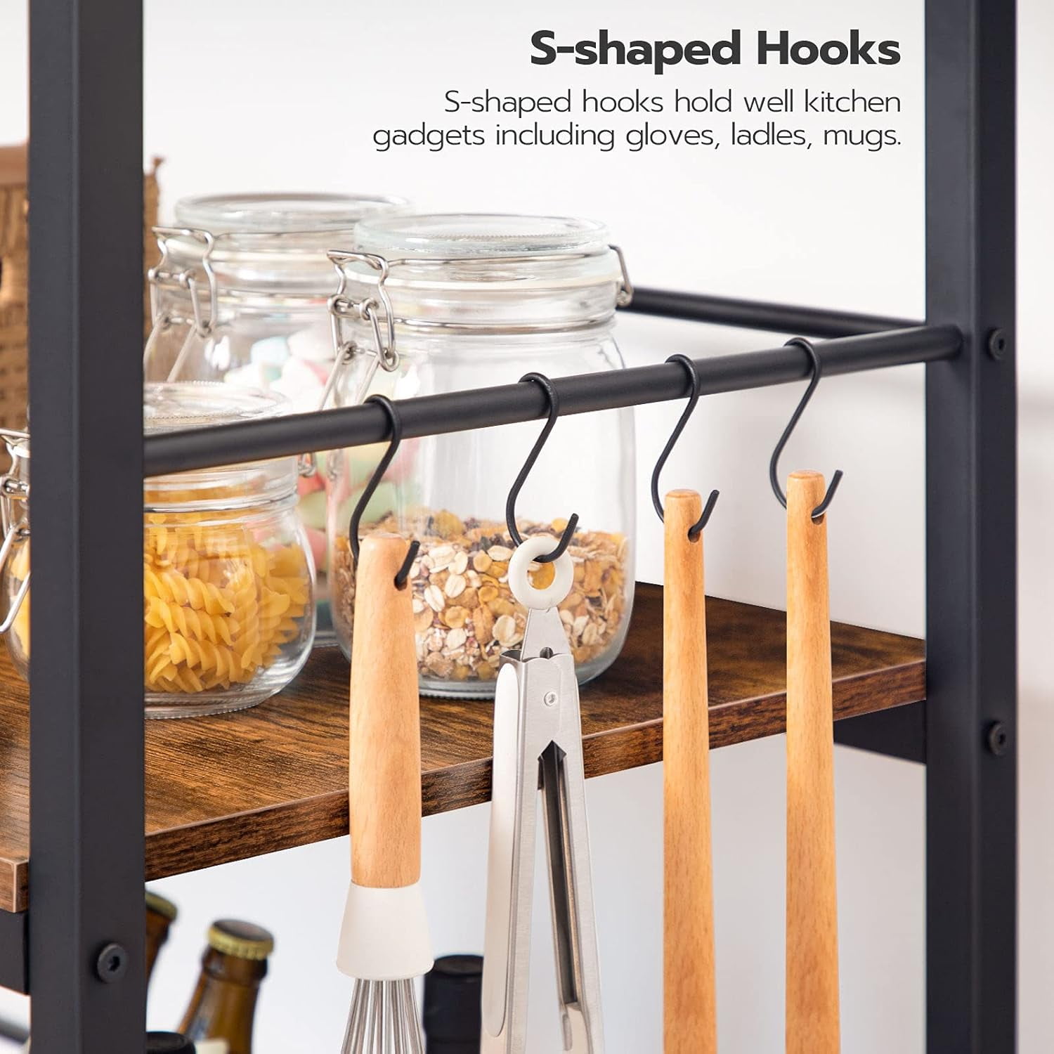 40" Wheeled Kitchen Storage Cart Island with Shelves, Copedvic 3-Tier Kitchen Bakers Rack with 10 Hooks