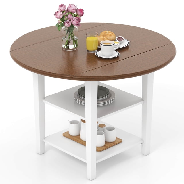 Costway Table de Cuisine à Abattant de 42,5 Pouces avec Étagères de Rangement Table de Salle à Manger Extensible