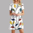thumbnail image 1 of Jusqu'à 65 % de Réduction sur les Robes d'Été à Manches Courtes Col Rond Iumwxz pour Femme Robe Tendance Ligne A Décontractée Plissée Imprimé Feuilles Robes d'Été pour Femmes Robe Habillée pour Costume, 1 of 7