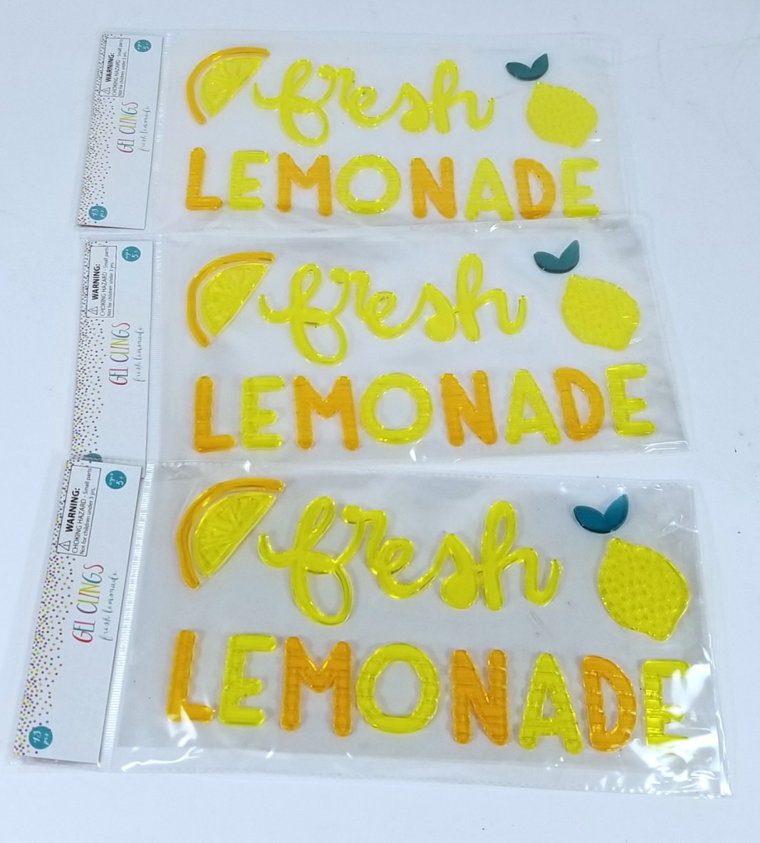 3 Packs of 13 Count Each Gel Clings for Windows, Refrigerator Lemonade