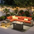 thumbnail image 2 of Ovios 7 Pieces Patio Furniture Conversation Set, Wicker Rattan Outdoor Sectional Sofa with Fire Pit Table and Smart Lighted Table, Orange Red, 2 of 9