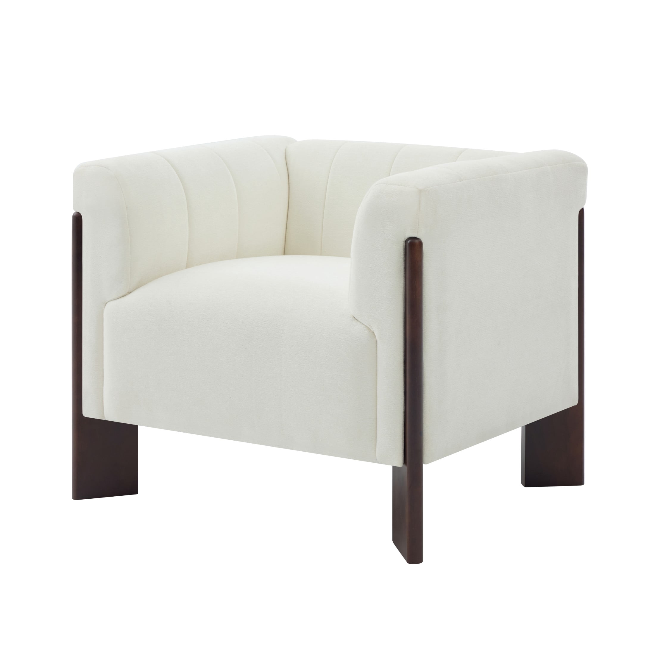 Christopher Knight Home Modern Chenille Accent Chair with Channel Tufted Back and Wooden Legs, Beige