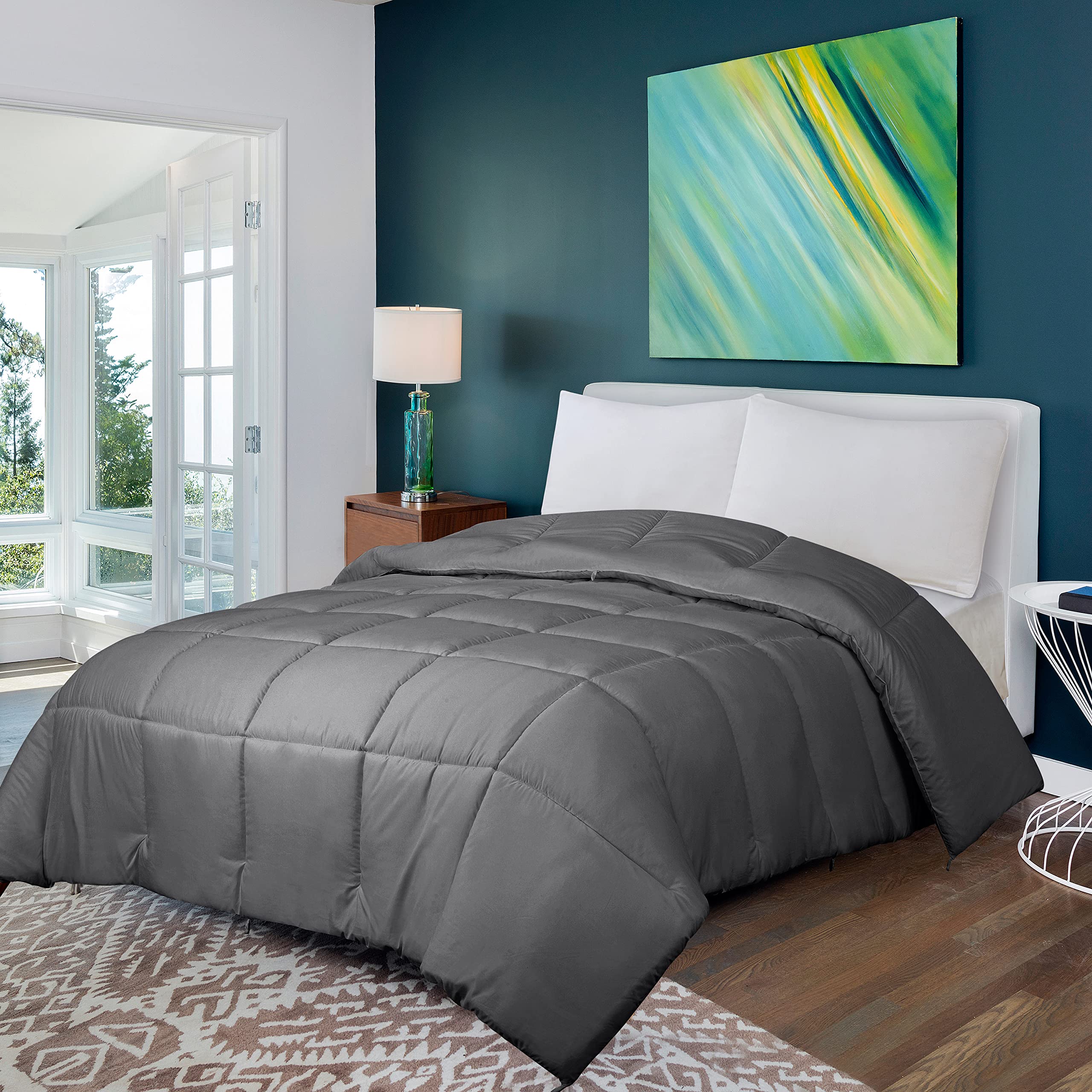 ROYALE California King Comforter - All Season Down Alternative Bedding Comforters - Lightweight Quilted Comforter with Corner Tab- Soft Luxury Hotel Comforters- Box Stitch Duvet Insert (KingCal Grey)