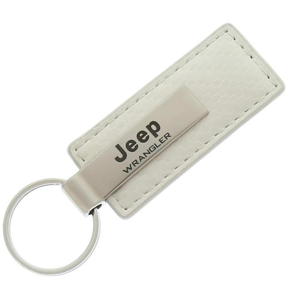 AutoGold Jeep Wrangler White CF Carbon Fiber Leather Key Chain Ring Tag Fob Lanyard Metal KC1557.WRA