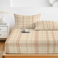 thumbnail image 6 of King Size Fitted Sheet Set - Check Plaid 3 Piece Bedding Sets 16" Deep Pocket Fitted Sheet with 2 Pillowcases, Orange Grids Stripes Modern Minimalist Brushed Microfiber Hotel Luxury Bed Sheets, 6 of 9