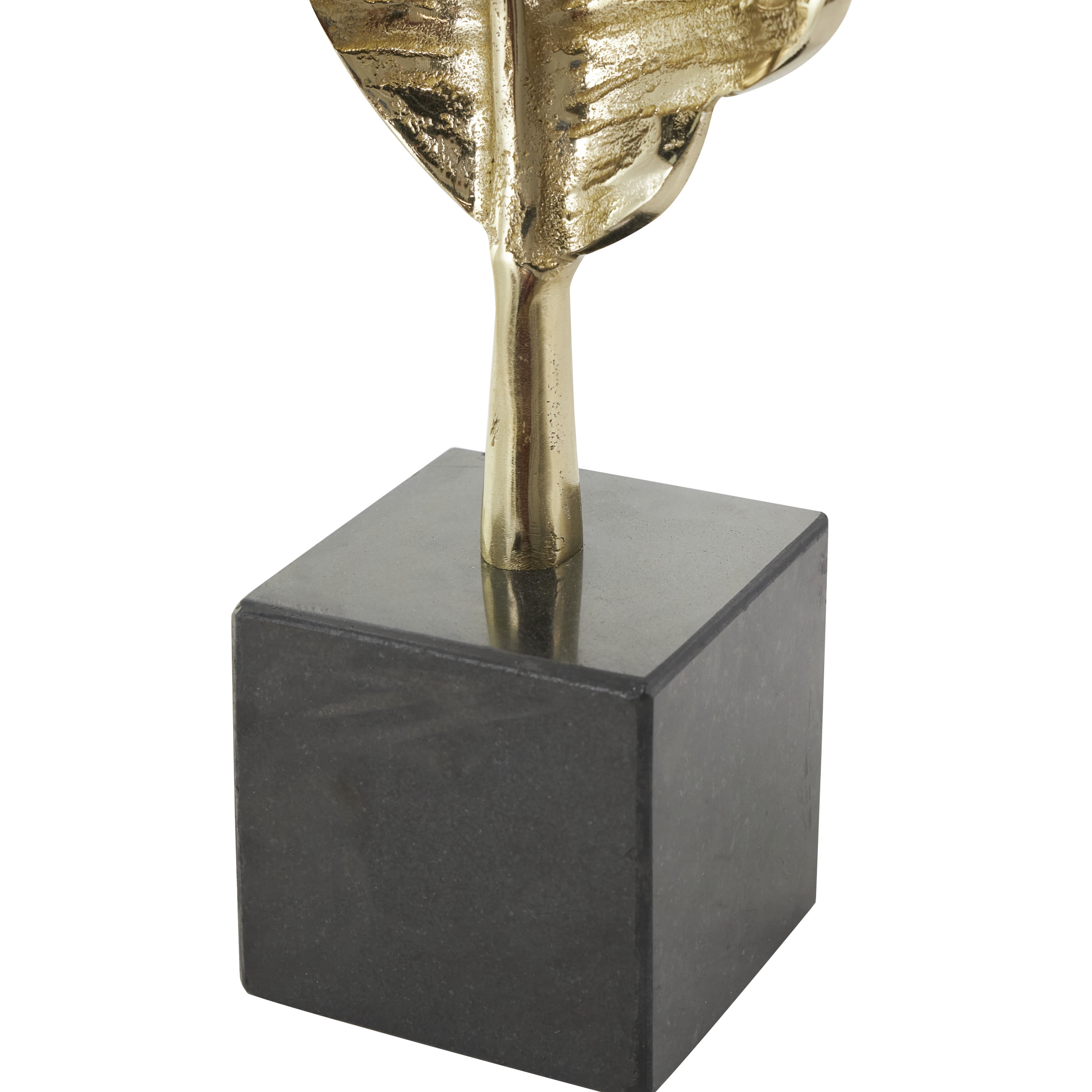 9" x 30" Gold Aluminum Standing Single Leaf Sculpture with Black Marble Base, by CosmoLiving by Cosmopolitan