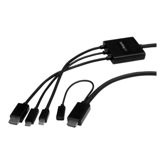 StarTech.com 6ft USB-C, HDMI or Mini DisplayPort to HDMI Adapter Cable - Adapter cable - HDMI, Mini DisplayPort, 24 pin USB-C male to HDMI, Micro-USB Type B (power only) - 6.6 ft - black - 4K support, USB power, passive