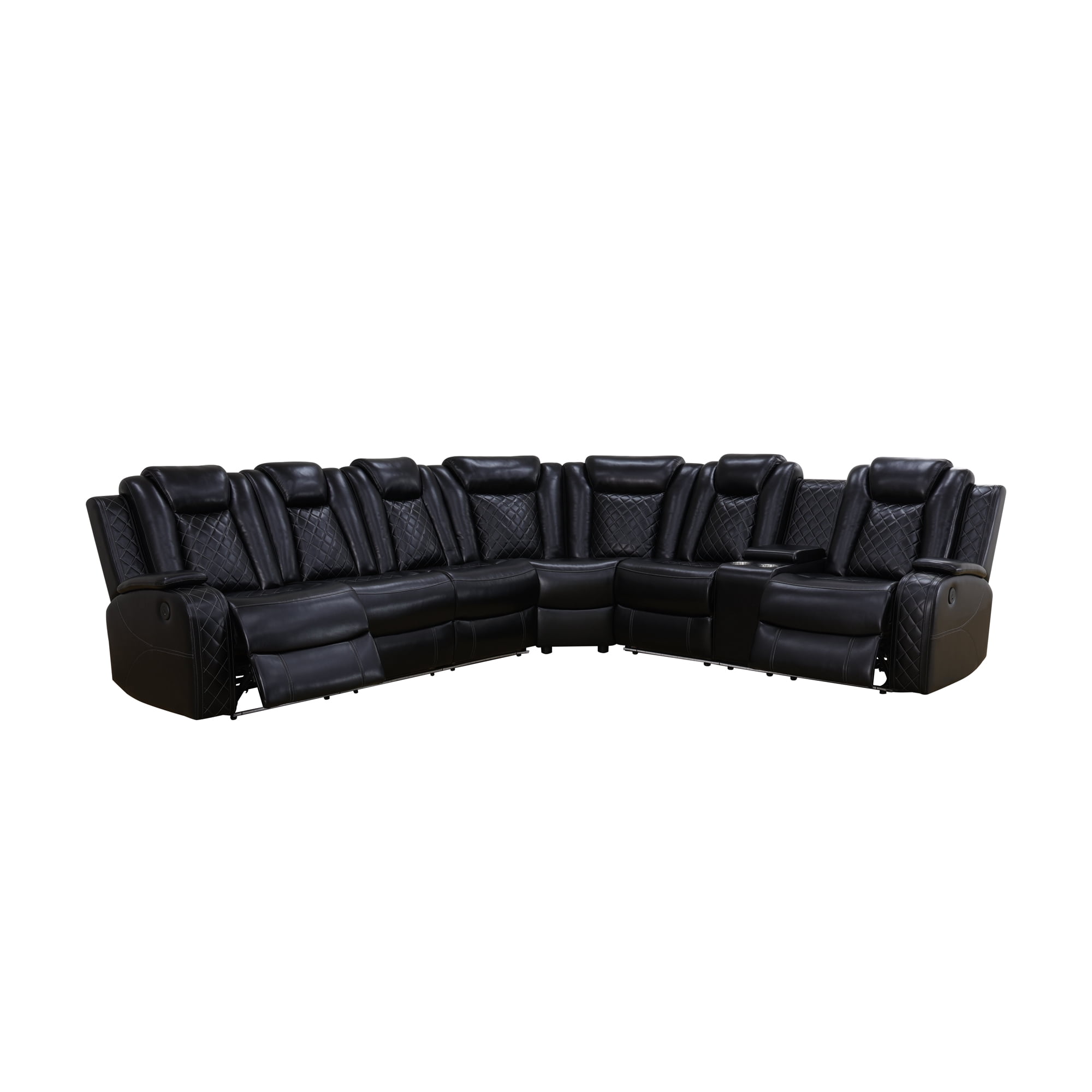 MAYEERTY 6-Seater Recliner Sofa Set, Intelligent Sectional Sofa with Wireless Charger, LED Lights & Storage, Breathable Leather for Living Room