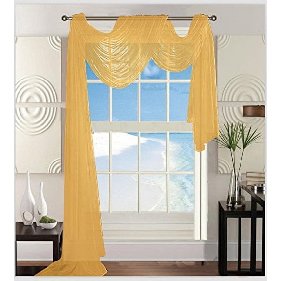 Elegant Comfort Beautiful Window Panel Curtain Sheer Voile Scarf 55" X 216" Gold
