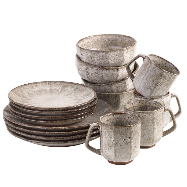 Over and Back 16 Piece Stoneware Mushroom Dinnerware Set