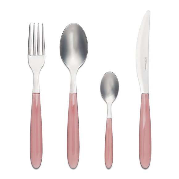 ARIMI Nilu Italian Stainless Steel 24 Piece Flatware Set - Service for 6 - Pink Handle