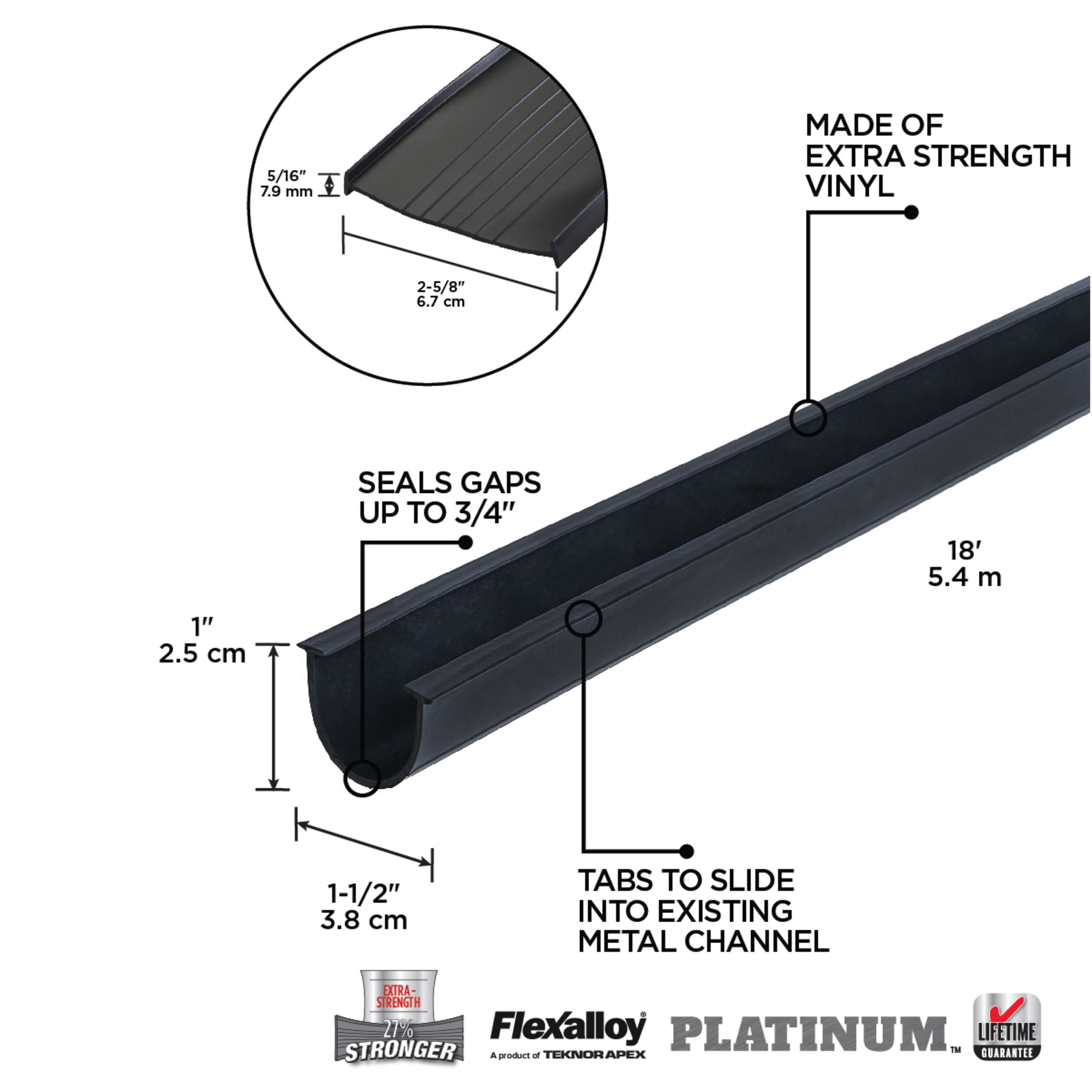 M-D Building Products 09060 18 ft. Black Extra-strength Vinyl PLATINUM™/FLEX ALLOY® Replacement Garage Door Bottom Seal