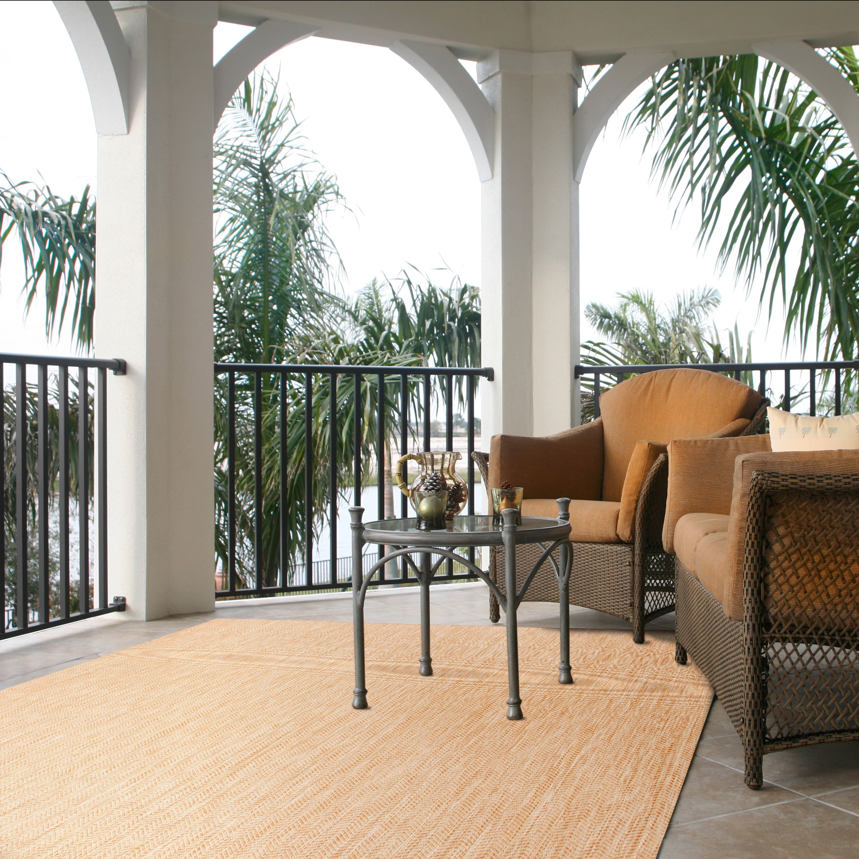 SAFAVIEH Courtyard Blazhe Chevron Indoor/Outdoor Area Rug, Natural/Cream, 10' x 14'